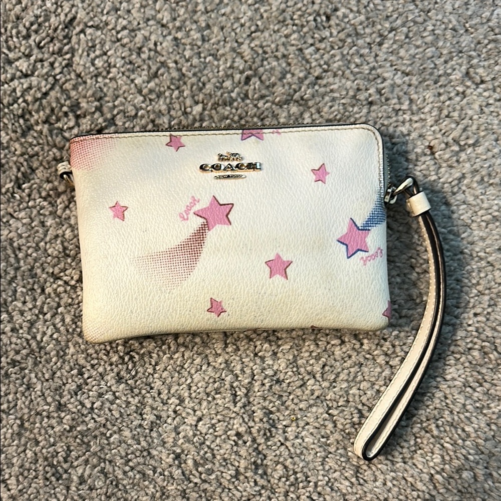 Coach Cream and Pink Star Wristlet